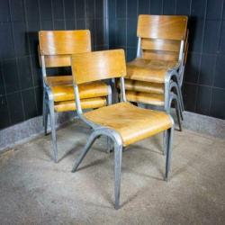 Vintage Industriële Design James Leonard Stoelen Schoolstoel