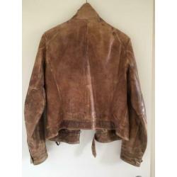 Stoere leren jas/bikerjack, Mauritius maat 40