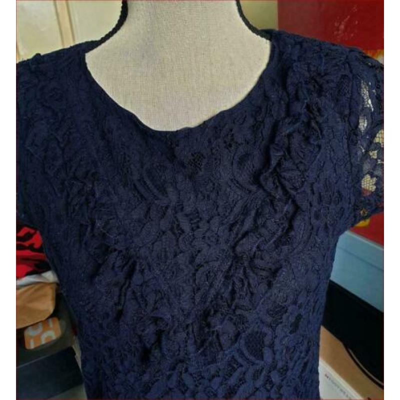 ONLY donkerblauwe kanten jurk maat S (36) zgan