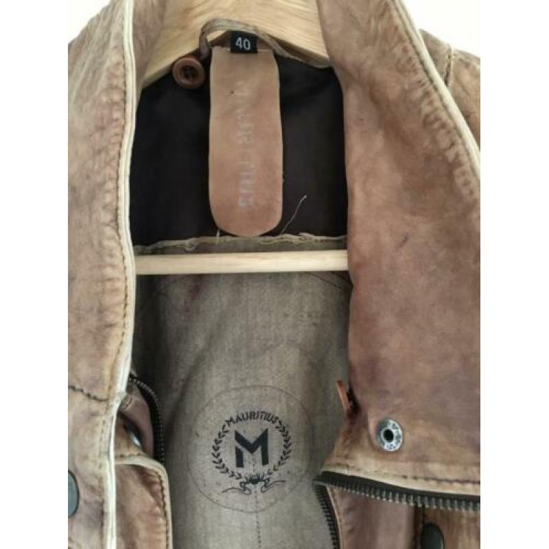 Stoere leren jas/bikerjack, Mauritius maat 40