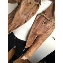 Stoere leren jas/bikerjack, Mauritius maat 40