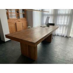 Massie teakhouten eetkamer tafel met 6 luxe stoelen