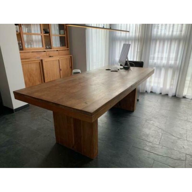 Massie teakhouten eetkamer tafel met 6 luxe stoelen