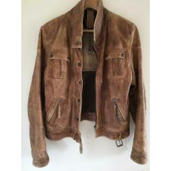 Stoere leren jas/bikerjack, Mauritius maat 40