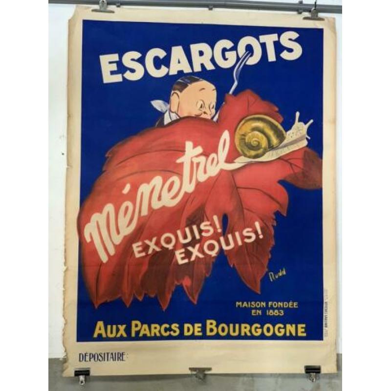 Zeldzame poster jaren 20 160 x 120 Menetrel Escargots