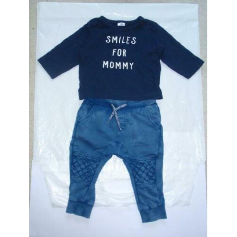 Noppies Blauw Biker Broekje Jogdenim Jogjeans Shirtje mt 62
