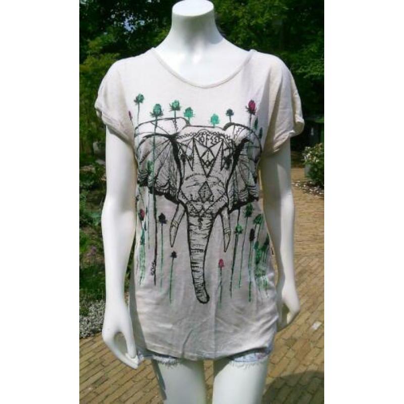 (N91) Koopje! 10 FEET grijze top met olifantenprint. Maat S