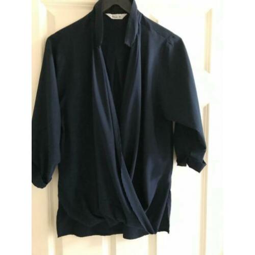 donker blauwe overslag blouse (Miss Etam)