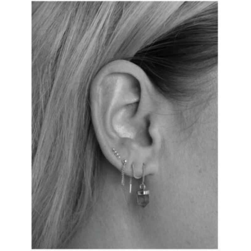 Clear quartz casing thread oorbel (echt zilver)