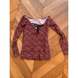 Bershka oranje top met bloemetjes NIEUW S, vetersluiting