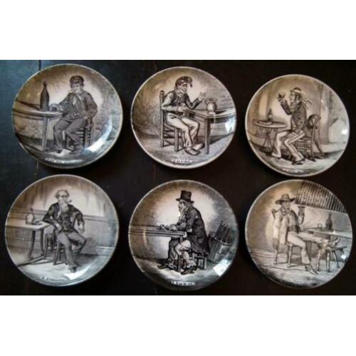 Serie 6 onderzetters zwart "Drinkers" Petrus Regout/Sphinx