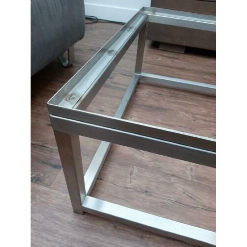 eiken salontafel met rvs onderstel