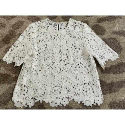 Witte kanten top met bloemen, broderie. Nieuw staat