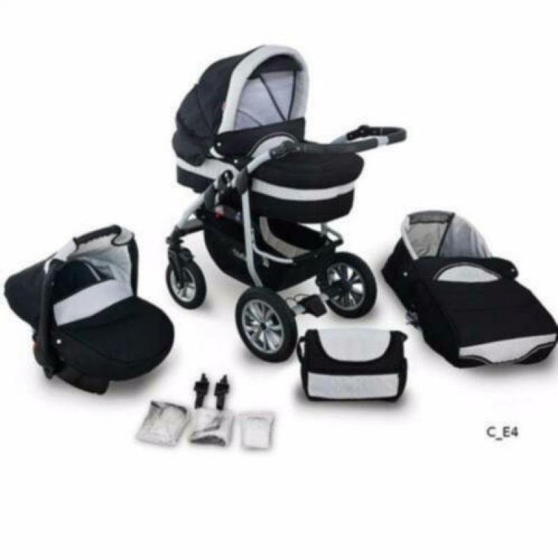 Kinderwagen 3 in 1 zwart/wit nu 299+bezorging compleet 1902