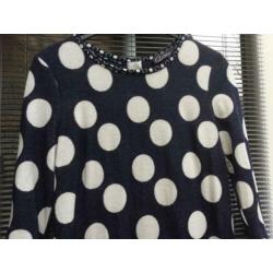 B Three Jurk blauw met witte stip nieuw