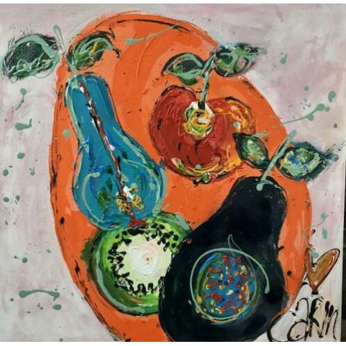 Abstract modern fruit kleurrijk veel verf roze groen blauw