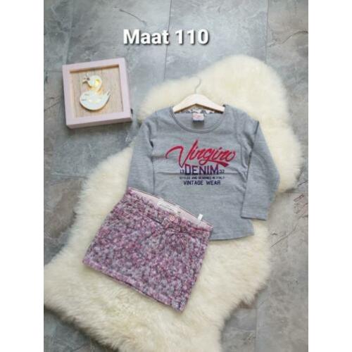 Maat 110 Meisjes Longsleeve met Rok setje