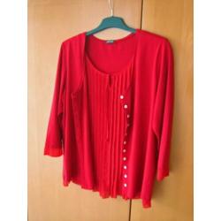 Diep rood vest met vaste plissé-top GERRY WEBER 44 snazzeys