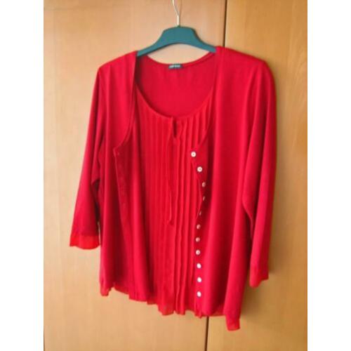 Diep rood vest met vaste plissé-top GERRY WEBER 44 snazzeys