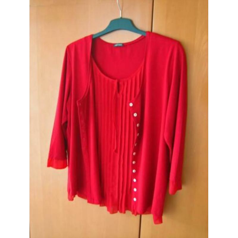 Diep rood vest met vaste plissé-top GERRY WEBER 44 snazzeys