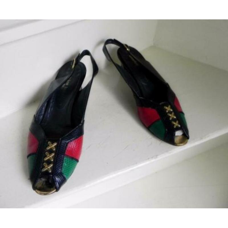 2221 VINTAGE Charles Bourbon peeptoe slingback pumps 38 39