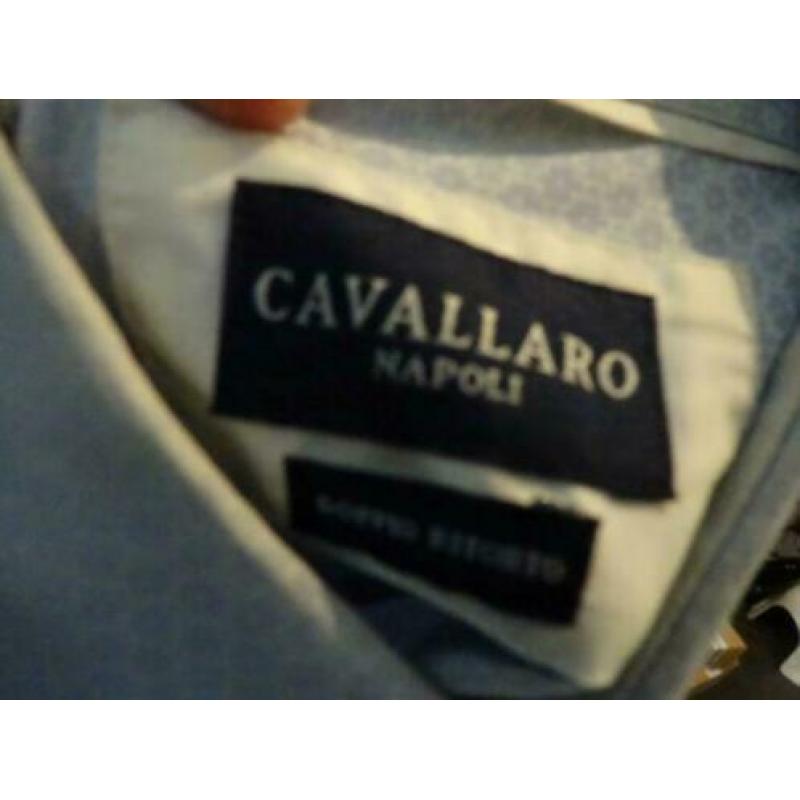 D4A Cavallaro Napoli licht blauw overhemd fijn printje mt 38