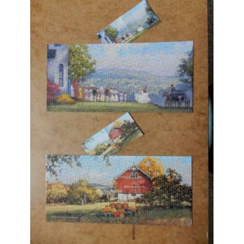 Kistje met 4 puzzeltjes van 300 kleinere stiukjes.