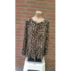 Estvl bruin/zwart dierenprint blouse/top maat 40