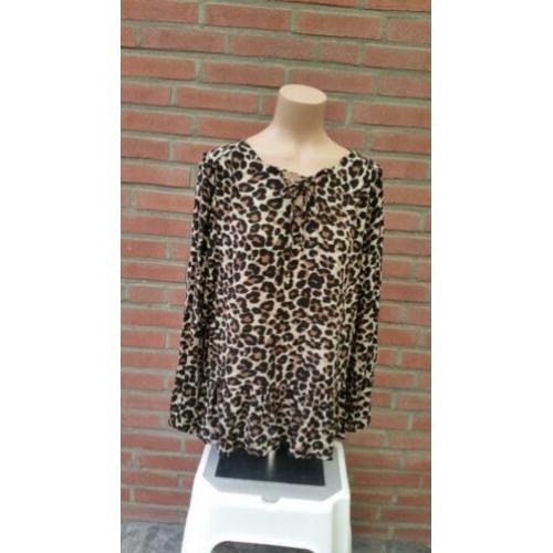 Estvl bruin/zwart dierenprint blouse/top maat 40
