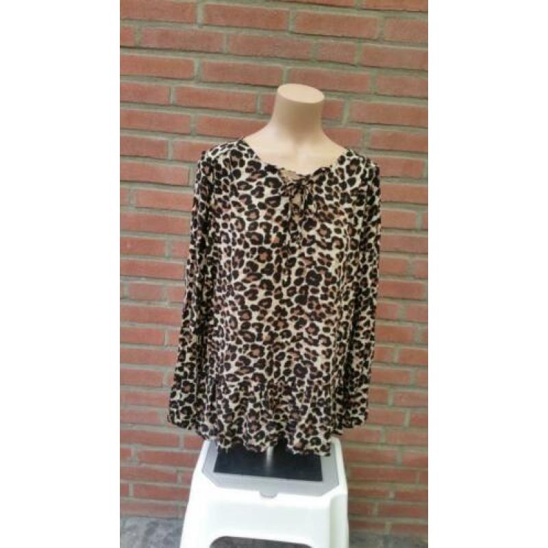 Estvl bruin/zwart dierenprint blouse/top maat 40