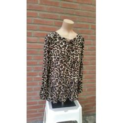 Estvl bruin/zwart dierenprint blouse/top maat 40