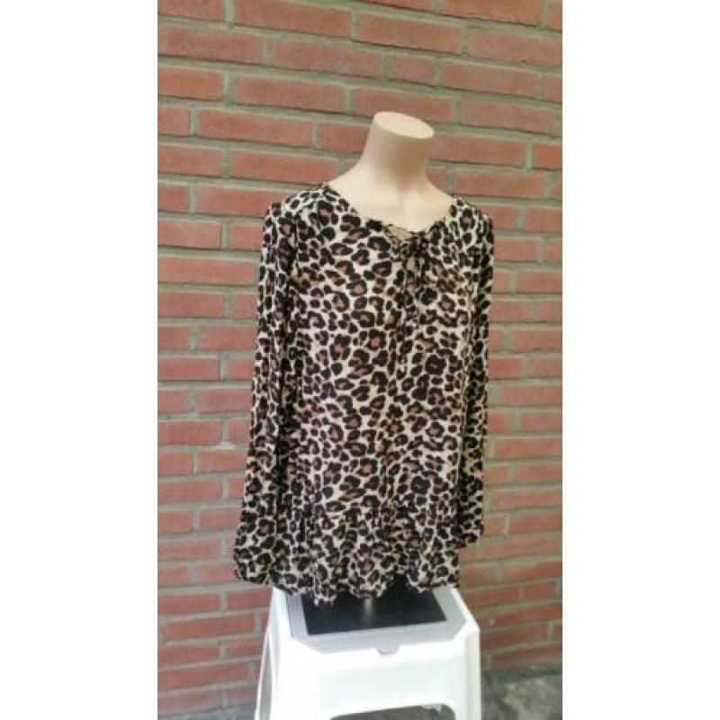 Estvl bruin/zwart dierenprint blouse/top maat 40