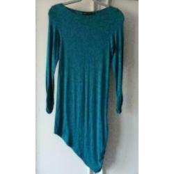 Zeegroen BIJENKORF Fashion a-symetrisch ZGAN stretch jurk M