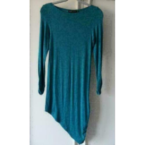 Zeegroen BIJENKORF Fashion a-symetrisch ZGAN stretch jurk M