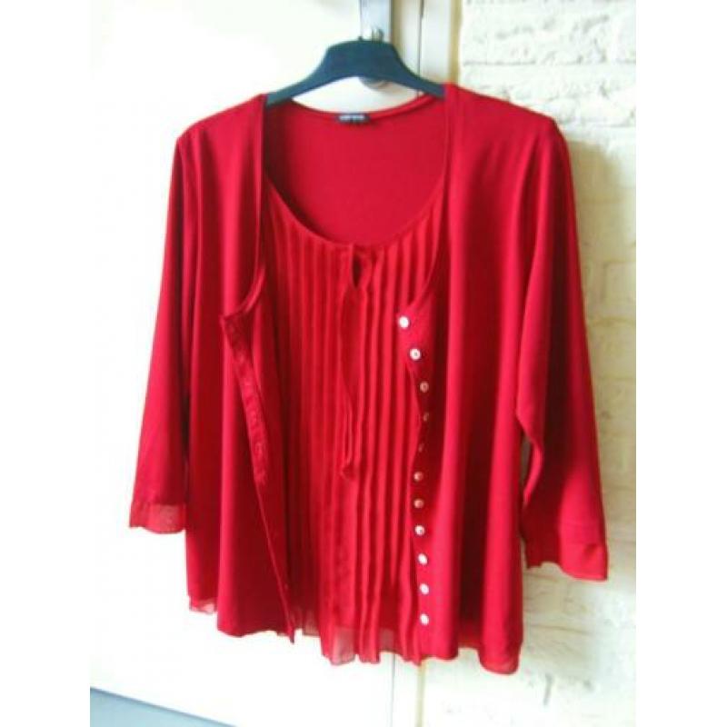Diep rood vest met vaste plissé-top GERRY WEBER 44 snazzeys