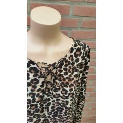 Estvl bruin/zwart dierenprint blouse/top maat 40