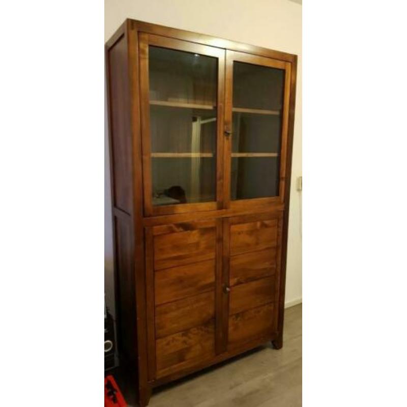 Mooie massief houten mahonie buffetkast / vitrinekast