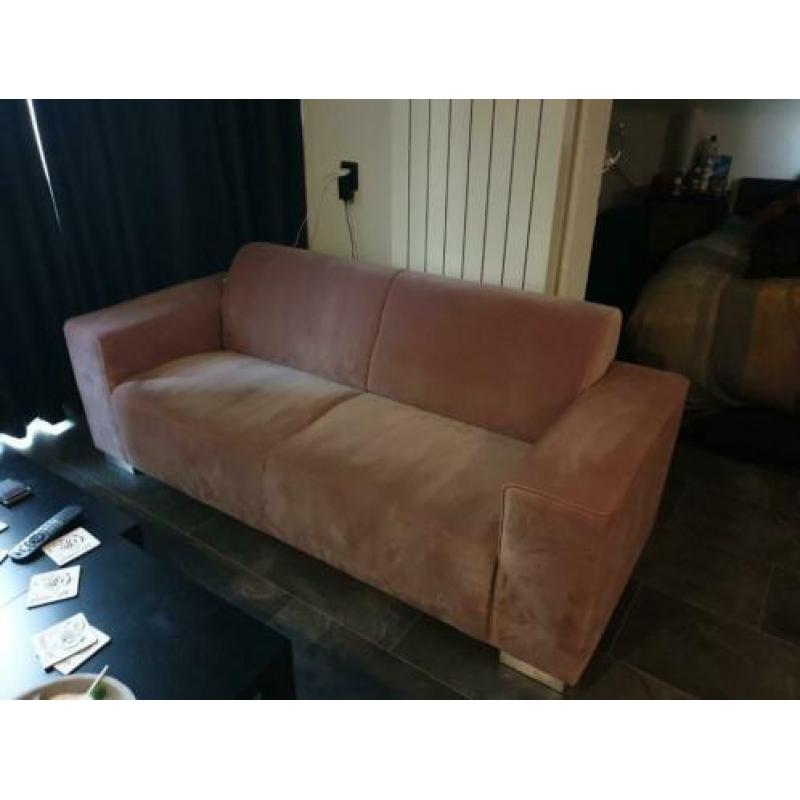 Roze velours sofa 2.5 zit bank ( spoed )