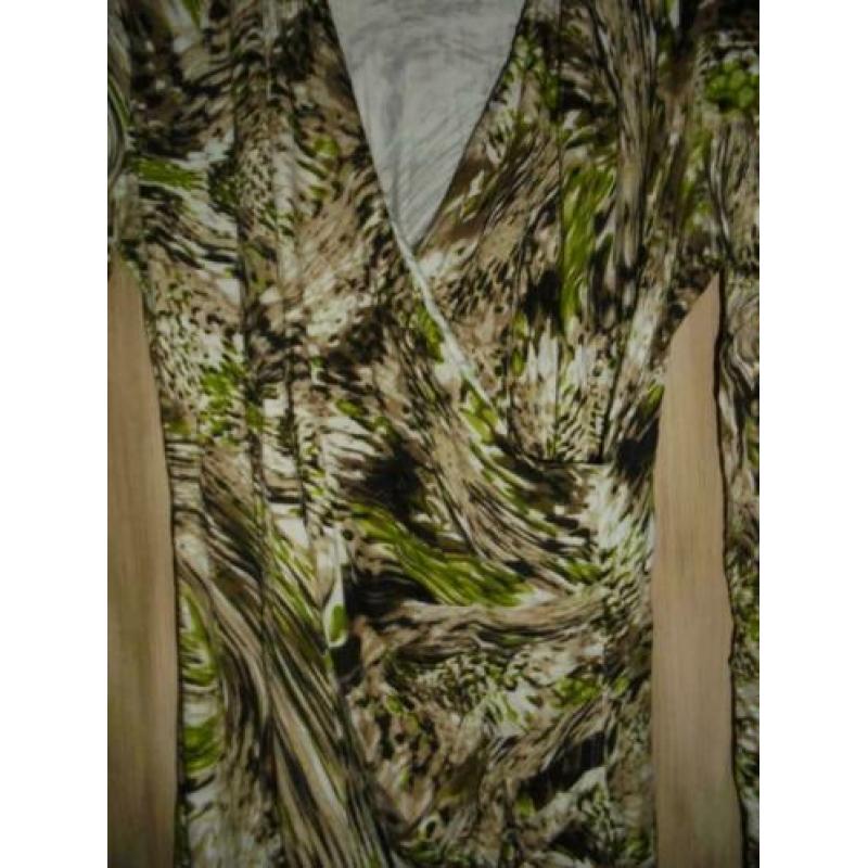 P65) groen bruine jurk bandolera maat 44 cross over