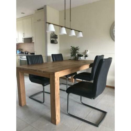Eettafel stoelen (grijs) met metalen vintage slede (grijs)