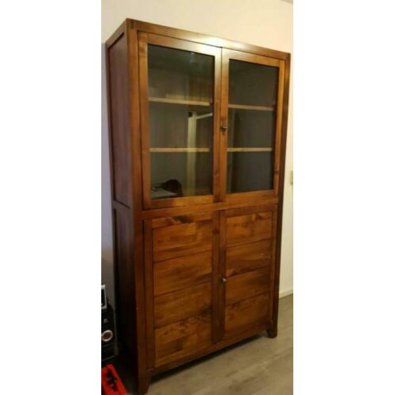 Mooie massief houten mahonie buffetkast / vitrinekast