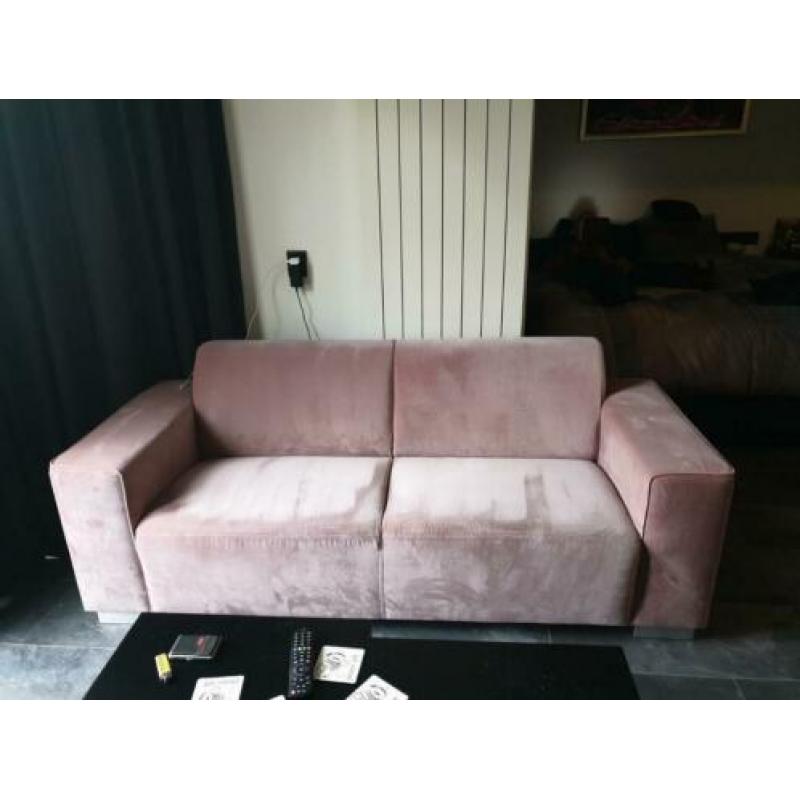 Roze velours sofa 2.5 zit bank ( spoed )