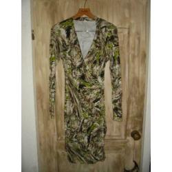 P65) groen bruine jurk bandolera maat 44 cross over