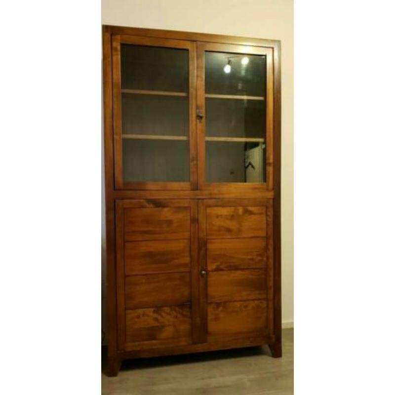 Mooie massief houten mahonie buffetkast / vitrinekast