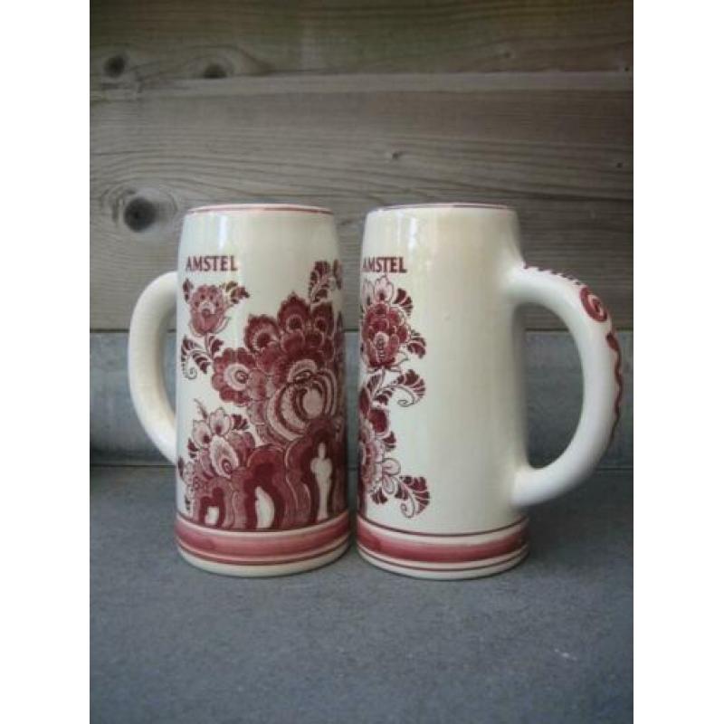 Twee Amstel bierpullen Delfts rood / handwerk