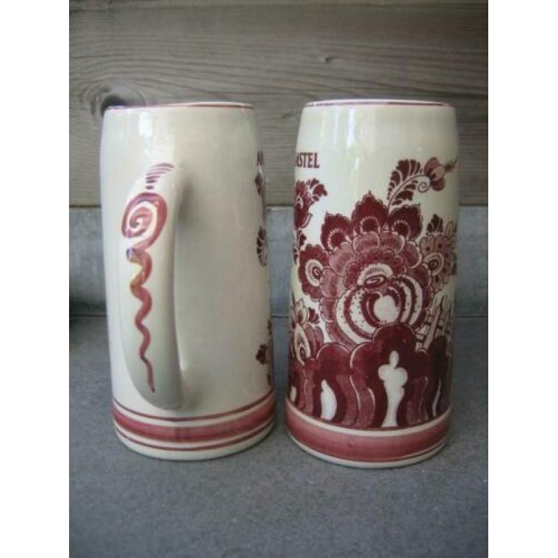 Twee Amstel bierpullen Delfts rood / handwerk