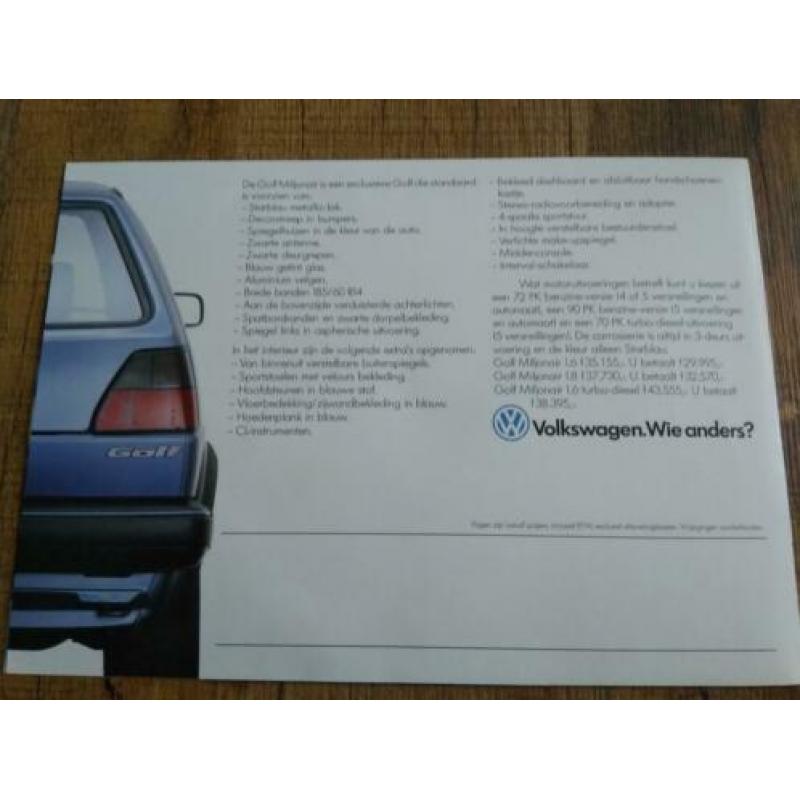 Volkswagen golf 2 Miljonair uitvoering folder