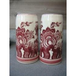 Twee Amstel bierpullen Delfts rood / handwerk