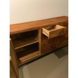 Mooie teakhouten dressoir met metalen poten