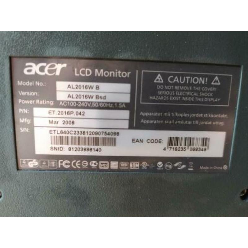 Goed functionerende 20" monitor (Acer)